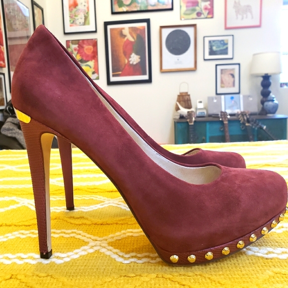 Michael Kors Merlot gold studded suede pumps